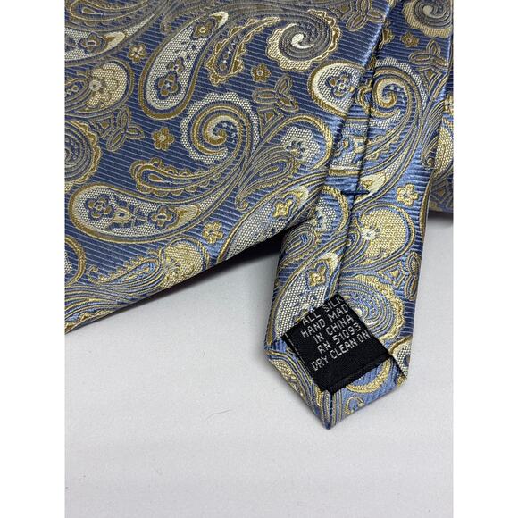 Stafford Blue, Gold and Grey Paisley 100% Silk Tie - Picture 2 of 4